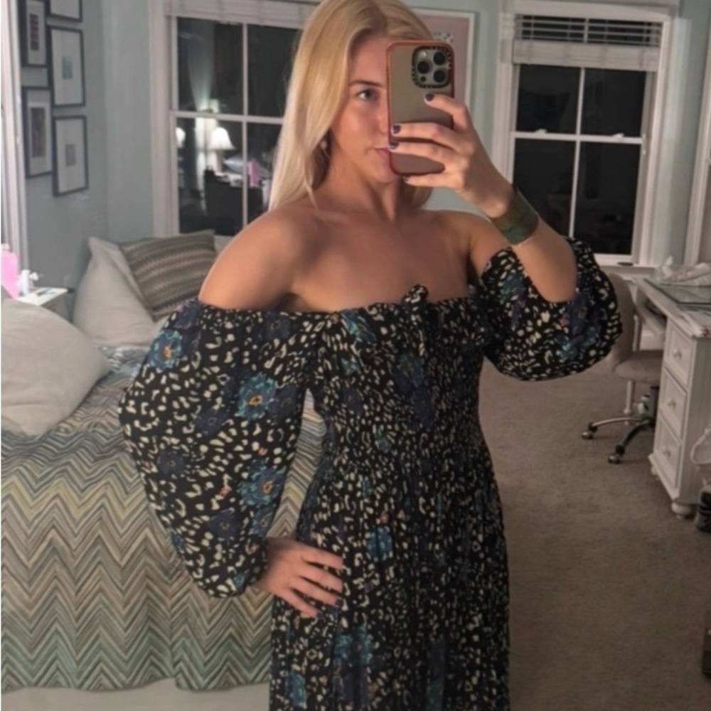 Free People Black Off-Shoulder Floral Maxi Dress